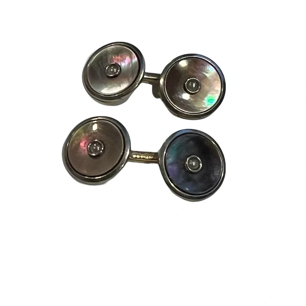 ANTIQUE LARTER & SONS MOTHER OF PEARL/ABALONE ROLLED GOLD DOUBLE SIDED CUFFLINKS